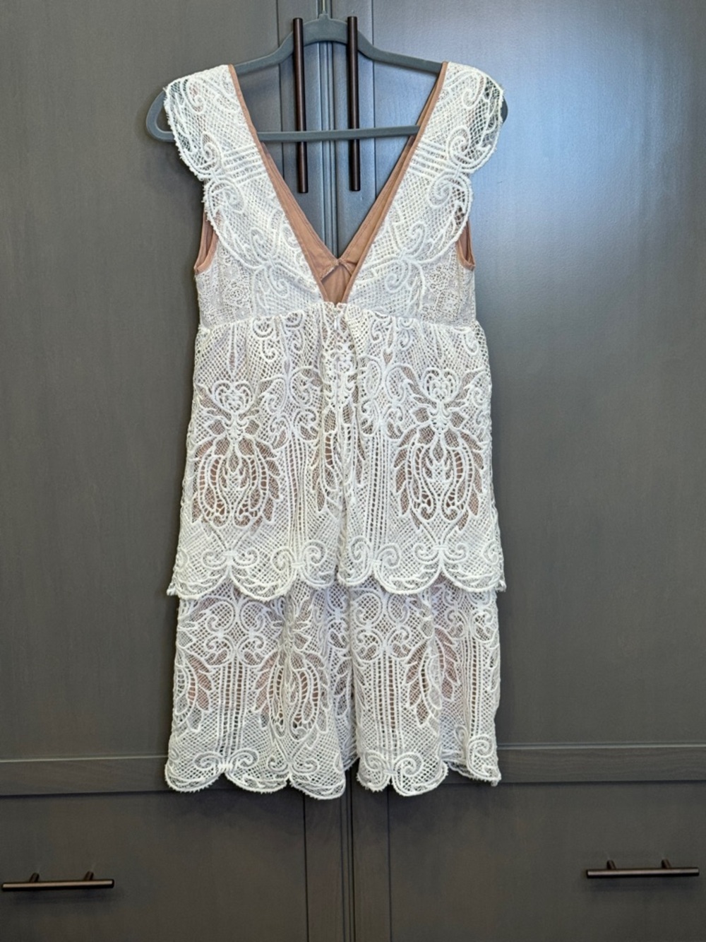 Sugar Lips Anthropologie Melissa Royal Lace Overlay Dress Ivory / Nude - Small - Picture 3 of 9